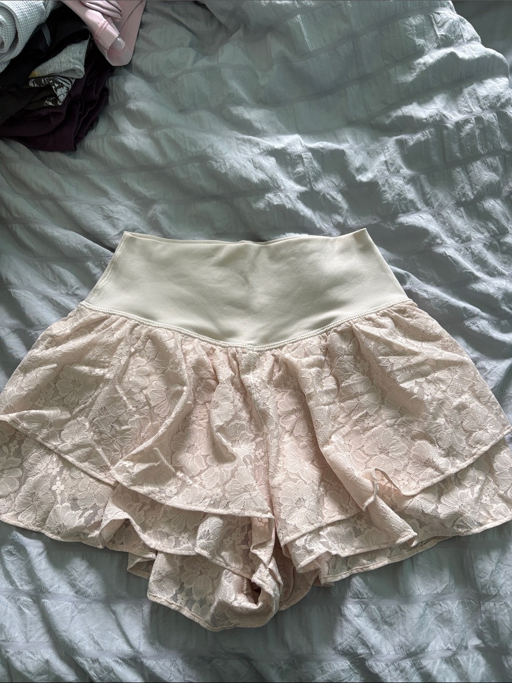 aerie Lace Layered Skort in Pale Pink Cream Waistband